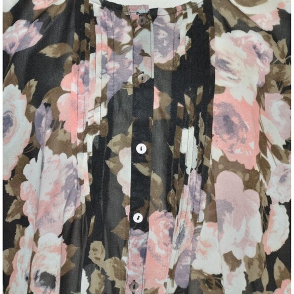 North Style Women's Black Sheer Floral Button Front Pleated Blouse Plus Size 1X - Picture 3 of 8